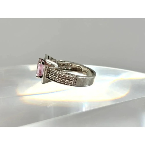 Pink Spinel Emerald Cut CZ Lined Double Shank Vintage Sterling Silver Ring  sz 5 - Picture 10 of 10